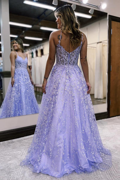 Fairy A Line Sweetheart Lavender Lace Prom Dresses