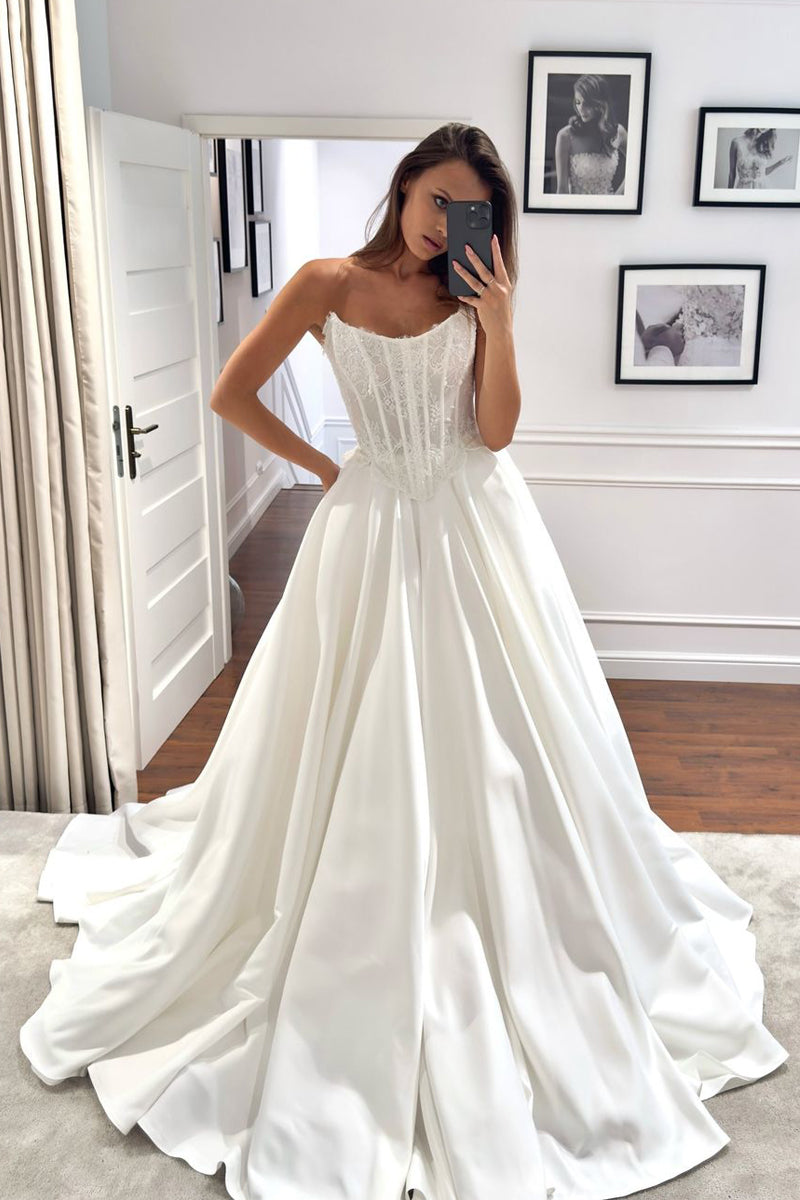 Gorgeous Ball Gown Heavy Satin Long Wedding Dresses AB24062702