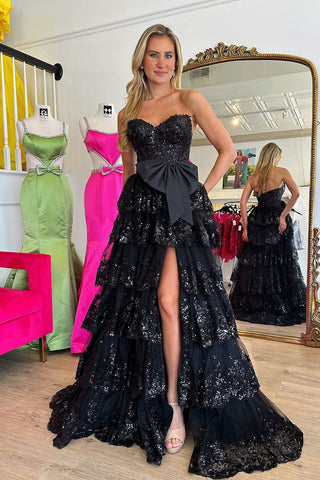 Gorgeous Mermaid Sweetheart Black Tulle Long Prom Dresses with Appliques