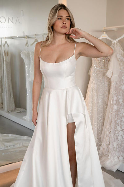 Elegant A-Line Scoop Neck Satin Wedding Dresses AB4022201