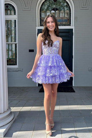 A-Line V Neck Sequin Appliques Short Homecoming Dresses AB4051903