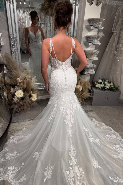 Charming Mermaid Sweetheart Lace Wedding Dress with Appliques AB24121908