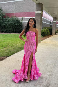 Fairy Mermaid Strapless Pink Sequins Long Prom Dresses AB24101408