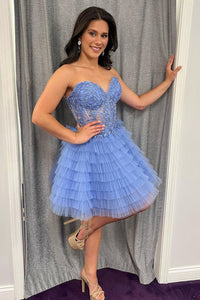 Cute A Line Sweetheart Tiered Tulle Homecoming Dresses with Appliques AB071506