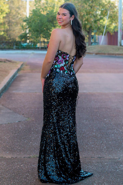 Cute Mermaid Sweetheart Black Sequins Long Prom Dresses AB24102610