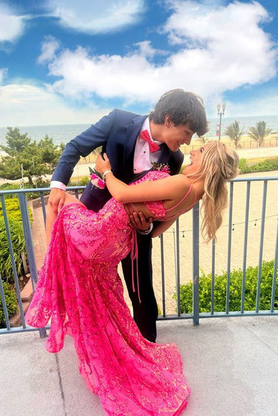 Elegant Mermaid V Neck Pink Sequins Long Prom Dress with Slit AB25010308