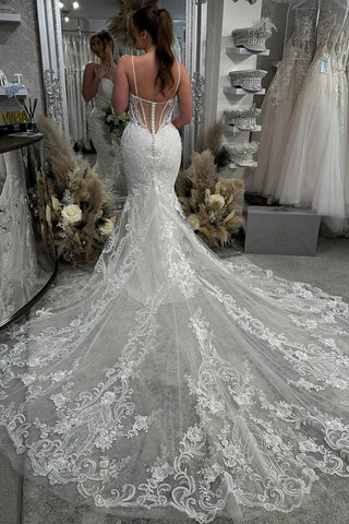 Gorgeous Mermaid Sweetheart Lace Wedding Dresses with Appliques AB070404