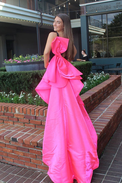 Cute Mermaid V Neck Black Elastic Satin Long Prom Dress with Pink Bow AB24111501