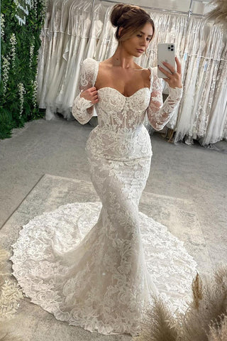 Elegant Mermaid Sweetheart Lace Long Wedding Dresses with Lace Vest AB24101104