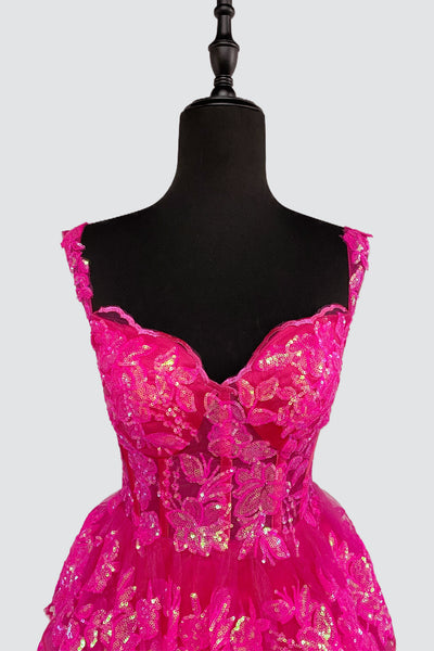 Cute A Line Sweetheart Hot Pink Sequins Tiered Short Homecoming Dresses AB24081402