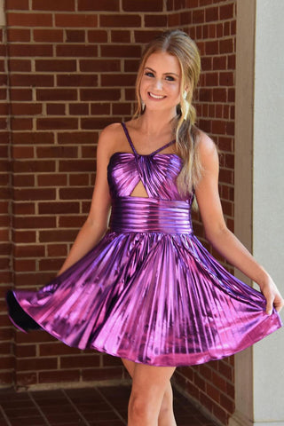 Cute A Line Straps Purple Sparkly Satin Homecoming Dresses AB240901802