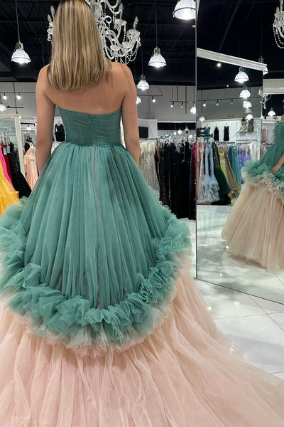 Chic A-Line Strapless Ruffle Tiered Tulle Long Prom Dress AB4053003