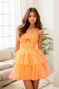 Cute A Line Sweetheart Orange Tulle Short Homecoming Dresses AB24070801