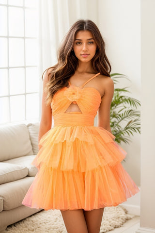 Cute A Line Sweetheart Orange Tulle Short Homecoming Dresses AB24070801