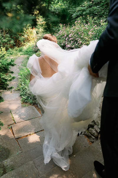 Fairy Ball Gown V Neck Tulle Wedding Dresses with Ruffled Pleat Tulle AB24121609