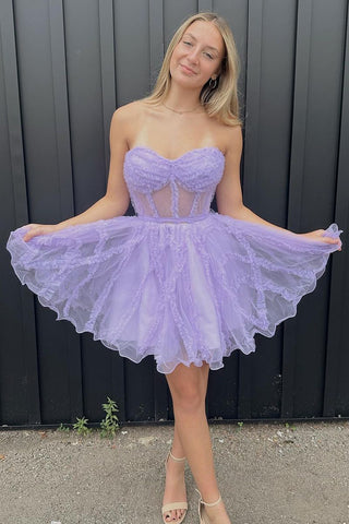 Cute A Line Sweetheart Lavender Tulle Homecoming Dresses AB072505