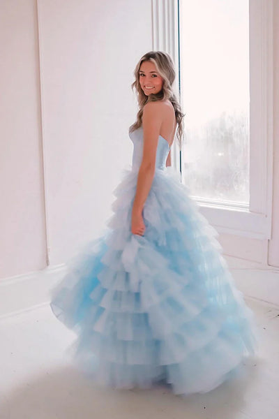 Cute Ball Gown Sweetheart Tiered Tulle Prom Dresses AB24103102