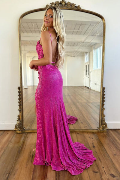 Sparkly Mermaid V Neck Sequins Long Prom Dress with Slit AB4032405