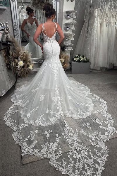 Charming Mermaid Sweetheart Lace Wedding Dress with Appliques AB24121908