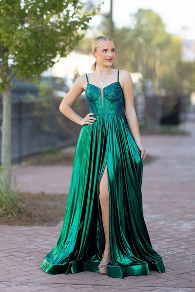 Cute A Line V Neck Dark Green Satin Long Prom Dresses with Beading