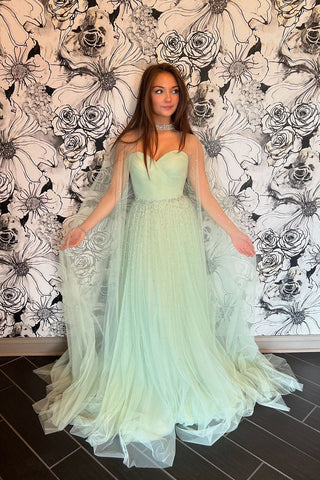 Cute A Line Sweetheart Light Green Tulle Prom Dress