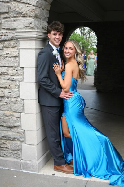 Mermaid Sweetheart Blue Prom Dresses with Slit AB24122614