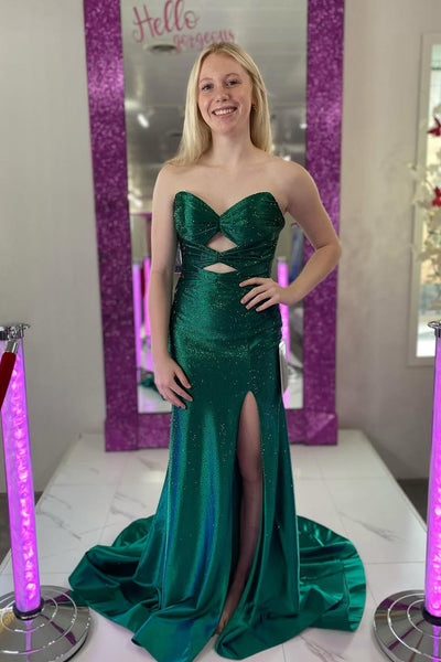 Charming Mermaid Sweetheart Green Satin Long Prom Dress with Beading AB24121402