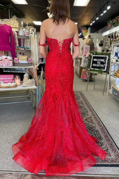 Cute Mermaid Sweetheart Red Lace Long Prom Dresses with Appliques AB24112005