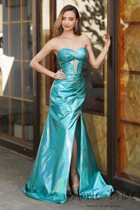 Charming Mermaid Sweetheart Magic Metallic Satin Long Prom Dress with Slit AB24121005