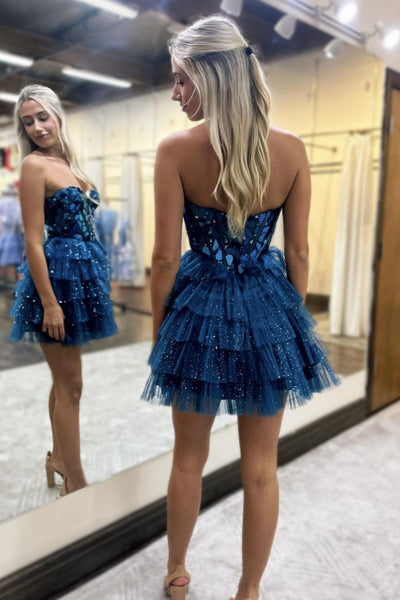 Cute A-Line Sweetheart Blue Mirror-Cuts Glitter Tulle Homecoming Dresses AB24082802