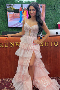 Cute A Line Sweetheart Blush Pink Tulle Prom Dresses with Appliques AB24111804