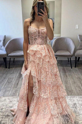 Charming Ball Gown Scoop Neck Blush Pink Prom Dresses AB24102512