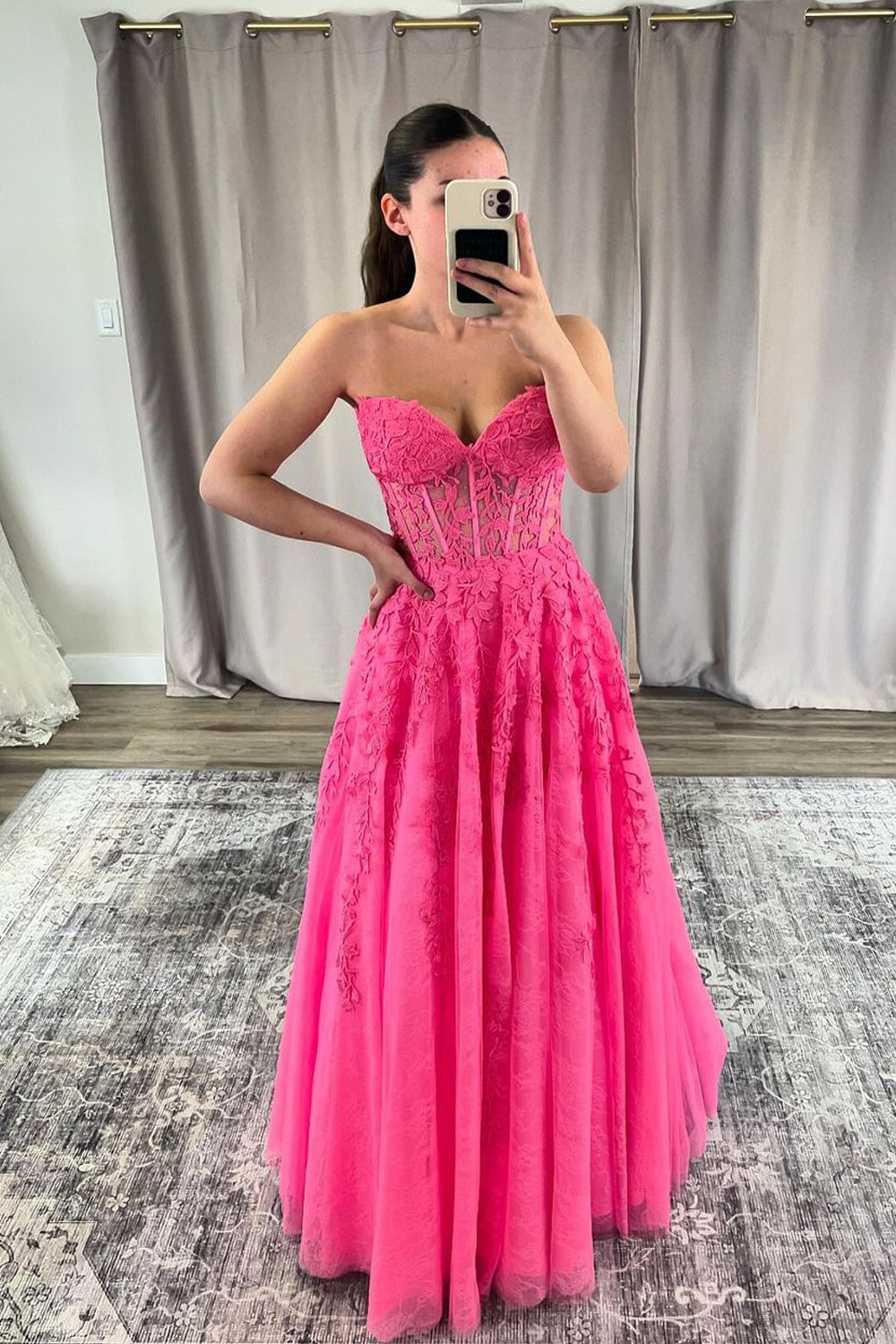 Cute A Line Sweetheart Pink Tulle Long Prom Dresses AB24102511