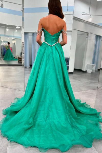 Charming A-Line Strapless Green Long Prom Dress with Beaded Straps AB4053005