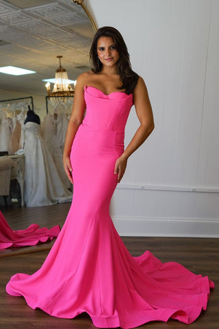 Elegant Mermaid Scoop Neck Pink Satin Long Prom Dresses AB24102312