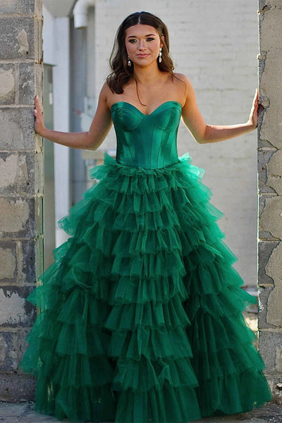 Cute Ball Gown Sweetheart Tiered Tulle Prom Dresses AB24103102