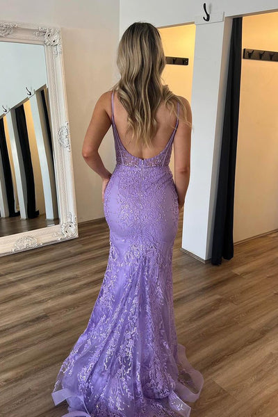 Mermaid Scoop Neck Lilac Long Prom Dress with Appliques AB4032001
