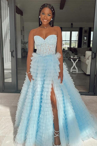 Cute A Line Sweetheart Tulle Long Prom Dresses AB24062801