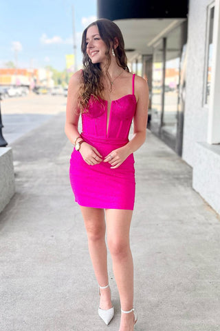Cute V Neck Pink Satin Short Homecoming Dresses with Beading AB24070803