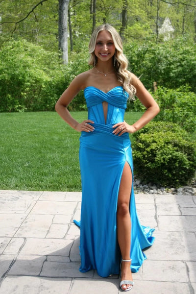 Mermaid Sweetheart Blue Prom Dresses with Slit AB24122614