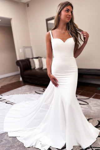 Elegant Mermaid Elastic Satin Long Wedding Dresses with Bow AB070707