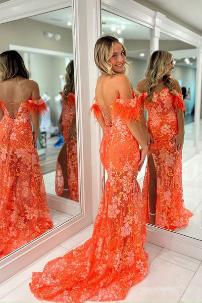 Cute Mermaid Sweetheart Orange Sequins Long Prom Dresses AB24101501