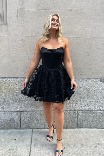 Cute A Line Sweetheart Black Lace Short Homecoming Dressees AB070202