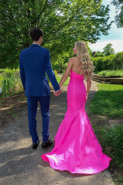 Mermaid Sweetheart Pink Satin Prom Dress with Bow AB24122617