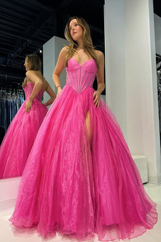 A-Line Sweetheart Pink Organza Long Prom Dress with Beading AB4041001