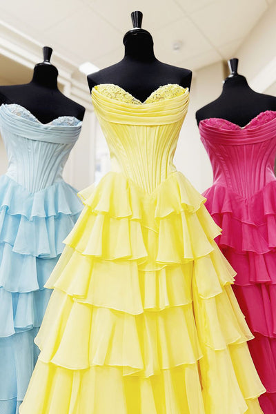 Cute A Line Sweetheart Chiffon Tiered Long Prom Gowns AB24110710