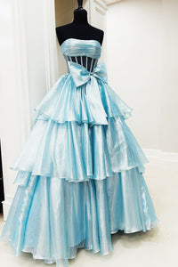 Gorgeous Ball Gown Strapless Glitter Organza Long Prom Dress AB24110708