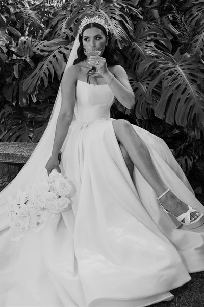 A-Line Strapless Satin Wedding Dresses with Slit AB4052303