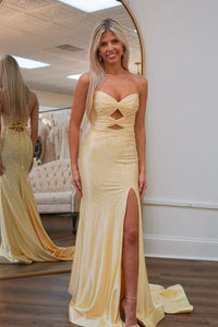 Charming Mermaid V Neck Daffodial Satin Long Prom Dress with Hot Stone Beading AB24111603