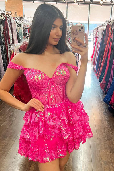 Cute A Line Sweetheart Hot Pink Sequins Homecoming Dresses AB090205